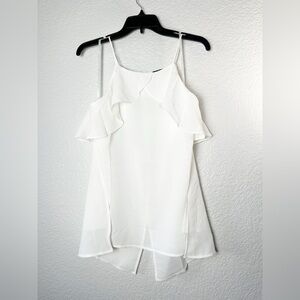 Doe & Rae White High Neck Tank Top with Ruffle